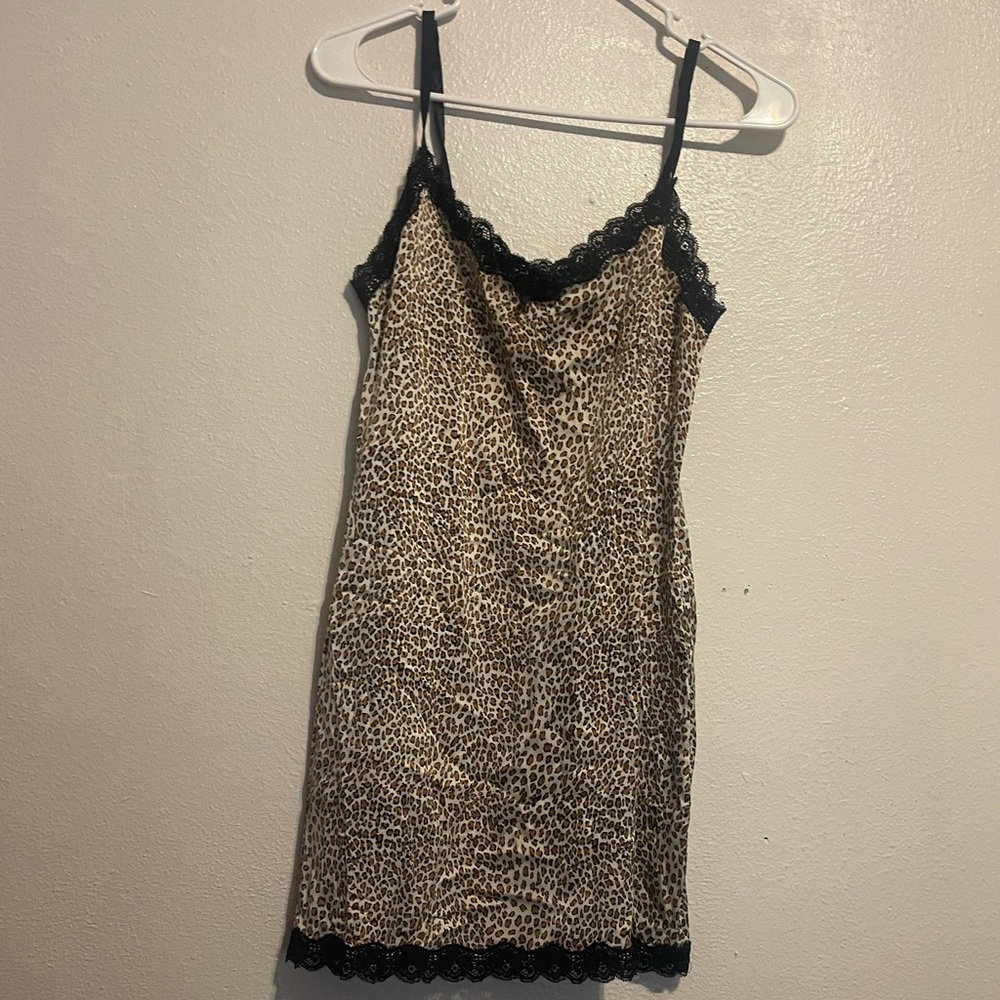 Treesha Cheetah print slip with lace trim